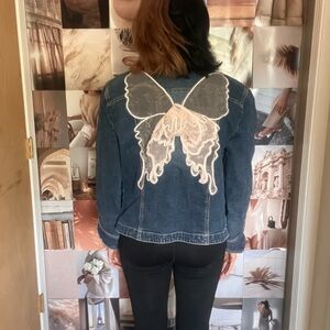 Denim Jacket with Butterfly Appliqué